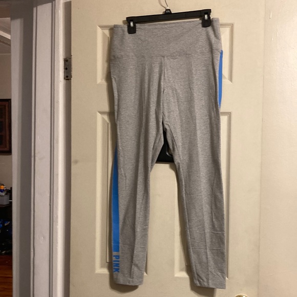 NWT Pink Cotton High Waist Full Length Legging - Heather Charcoal/Azure Sky Strp - Picture 7 of 14